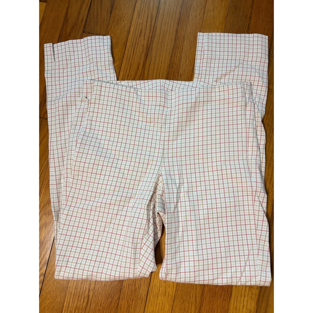 J. Jill Essential Cotton-Stretch Pink Tan Plaid Side Zip Pants 6 Tall
